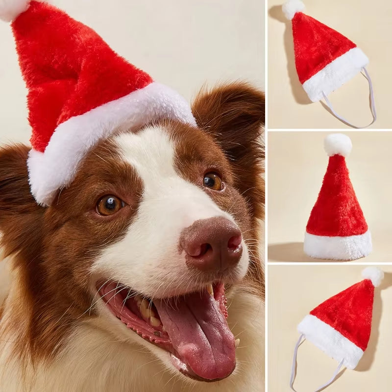 Christmas Dog Clothes Cap Pet Cat Dog Christmas Hat Plush Santa Hat Merry Christmas Decorations for Small Medium Dog Supplies